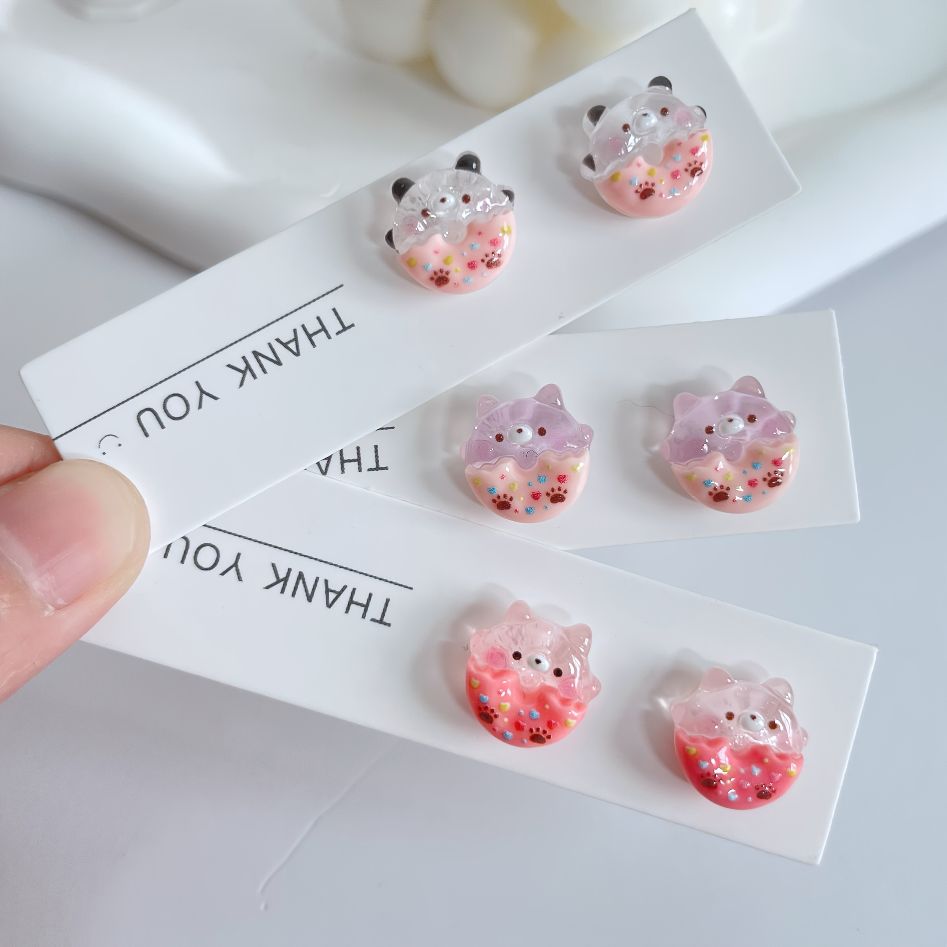 Set of 6 Animal & Patterned Resin Stud Earrings